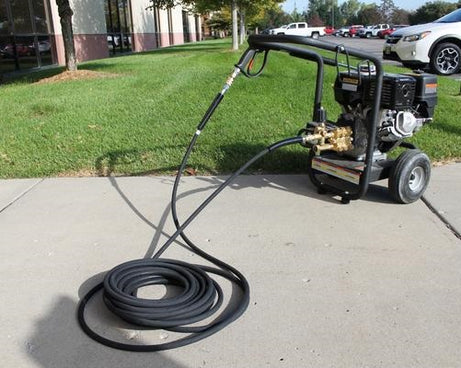 3/8" Kobrajet Black Hose, 4300 PSI, 50 FT, Brass Socket and Plated Steel Plug.