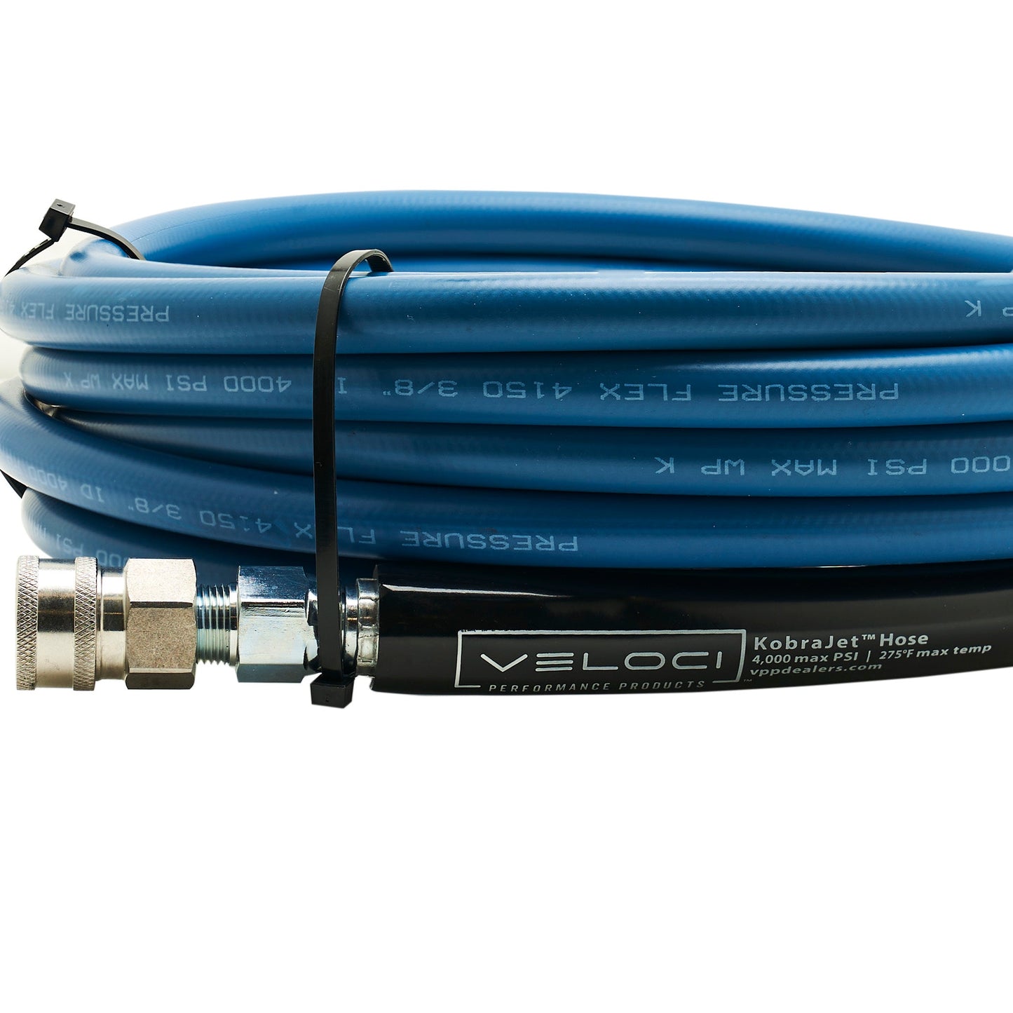 3/8" Kobrajet Smooth Blue Hose, 4300 PSI, Non-Marked, Stainless Steel Couplers.