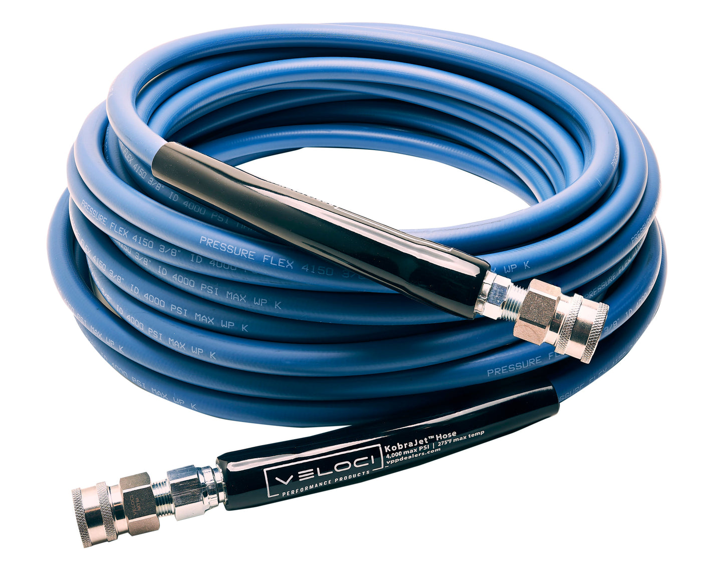 3/8" Kobrajet Smooth Blue Hose, 4300 PSI, Non-Marked, Stainless Steel Couplers.
